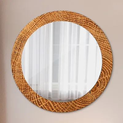 Produktbild von Dekospiegel – Hängespiegel Wandspiegel Spiegel mit Aufdruck – Spiegel – Schlafzimmer - Eiche Holz - Rund: Ø70cm
