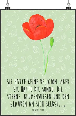 Produktbild von Mr. & Mrs. Panda Bild Blume Mohnblume DIN A0 - Blattgrün - Geschenk, Mohn, Garten, Respekt, drucke, Selbstliebe, Religion, kunstposter, wanddeko, Plakat, Kunstdruck