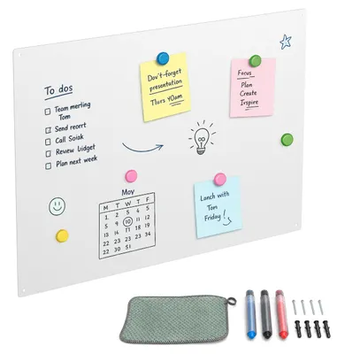 Produktbild von Relaxdays Magnettafel, Kreidetafel beschreibbar, Magnetwand inkl. 3 Stifte, 60x40, Memoboard Büro, Küche, Stahl, weiß