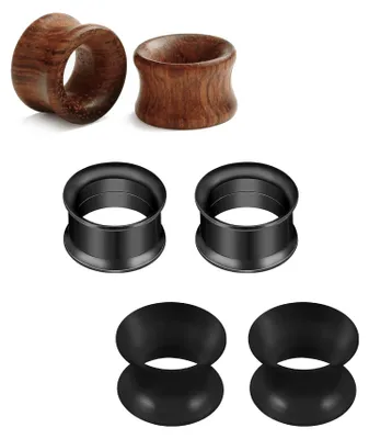 Imagen del producto de Túneles para los lóbulos del oído de 14 mm, fabricados en acero quirúrgico, silicona y bambú, flexibles, ideales para la expansión gradual de los lóbulos