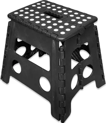 Produktbild von 32cm hoher faltbarer Tritthocker Klapphocker für Kinder und Erwachsene Weiß mit gummierter Trittfläche Schwarz