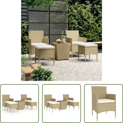 Image de The Living Store Ensemble de jardin bistrot 5 pièces Poly rotin et verre trempé Beige