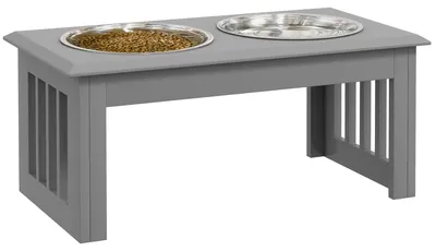 Productafbeelding van Voerstation voor honden, 2 roestvrijstalen kommen, antislip, 58,4 x 30,5 x 25,4 cm, grijs