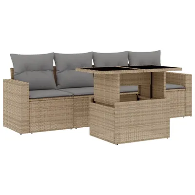Produktbild von vidaXL 5-tlg. Garten-Sofagarnitur mit Kissen Beige Poly Rattan