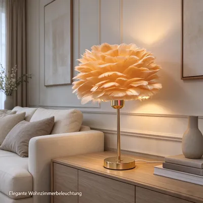 Produktbild von JDONG Tischleuchte Orange Feder, Federleichte E27 flauschige Dekolampe, Nachttischlampe Warmweiß, Nachtlicht fürs Schlafzimmer, Wohnzimmer,∅30 cm*38cm