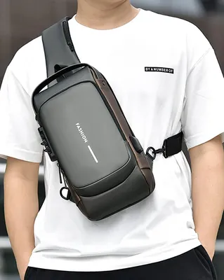 Produktbild von odsellingaaa Umhängetasche Herren, Blau-Braun, 16x6x32 cm. Sling Bag Crossbody. USB-Ladeanschluss, Diebstahlschutz, Passwortschutz, Wasserdicht, Atmungsaktives Dekompressions-Tragesystem, Wärmeableitung, Belüftung, Stoßdämpfung, Mehrere Fächer. Lässig, Outdoor. Nanomaterialien.