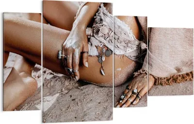 Produktbild von Bild auf Leinwand - Leinwandbild - 4 Teile - Sand Frau Schmuck - 120x70cm - Wand Bild - Wanddeko - Wandbilder - Leinwanddruck - Bilder - Wanddekoration - Leinwand bilder - Wandbild - DL120x70-4634