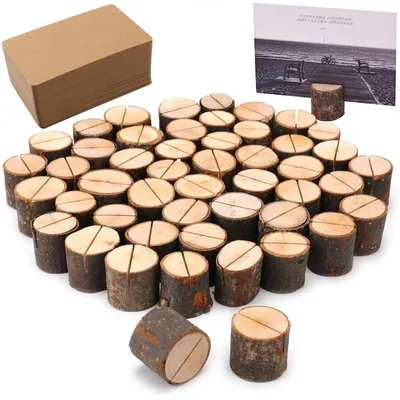 Tischkartenhalter aus Holz, 50 Stück, 3,5 cm Durchmesser, natur