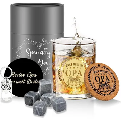 Productafbeelding van Whiskyglazen set voor opa, 330 ml, met onderzetter en sleutelhanger