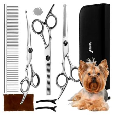 Produktbild von Hundeschere mit Rundspitze Kamm Fellpflege-Set Hunde Katzen Edelstahl 23186