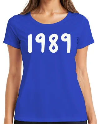 Productafbeelding van T-shirt voor dames, retro jaren '90, geboortejaar 1989, vintage, blauw, maat XL