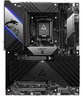 Produktbild von MSI MEG Z890 UNIFY-X - Motherboard - ATX - LGA1851-Sockel - Z890 Chipsatz - USB-C 3.2 Gen 2x2, USB 3.2 Gen 1, USB 3.2 Gen 2, USB-C 3.2 Gen2 - 5 Gigabit Ethernet, Wi-Fi 7, Bluetooth - Onboard-Grafik (CPU erforderlich) - HD Audio (8-Kanal)
