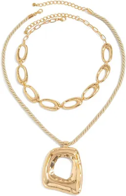 Produktbild von Mehrlagige Kette, Gold, für Damen, Statement Kette mit Anhänger, Gliederkette und Kordelkette
