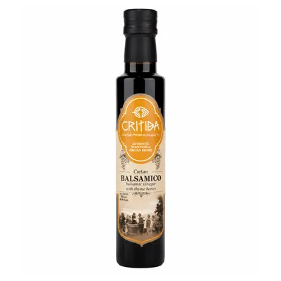 Critida Balsamico-Essig mit Thymianhonig 250 ml auf Weiß
