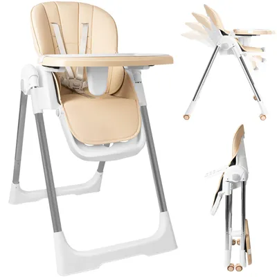 Produktbild von Klappbar Hochstuhl Baby, Höhenverstellbar Kinderhochstuhl, 4-fach verstellbare Rückenlehne Kombihochstuhl, verstellbarer Fußstütze, Beige