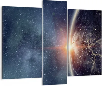Produktbild von Bild auf Leinwand - Leinwandbild - 3 Teile - Kosmos Erde Sonne - 95x80cm - Wand Bild - Wanddeko - Wandbilder - Leinwanddruck - Bilder - Wanddekoration - Leinwand bilder - Wandbild - CB95x80-4343