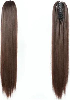Produktbild von INF Lange, glatte, braune synthetische Haarklammer-Pferdeschwanzperücke - 60cm