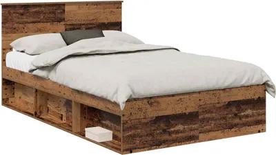 Produktbild von vidaXL Bettrahmen mit Kopfteil Altholz 120 x 190 cm Holzwerkstoff