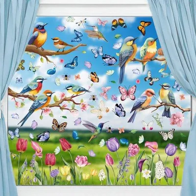 Produktbild von Selbstklebende Fensterdekoration mit Blumen und Vögeln für Kinderzimmer