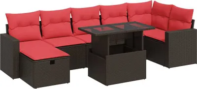Productafbeelding van vidaXL 8-delige tuinmeubelset met kussens, bruin, polyrotan
