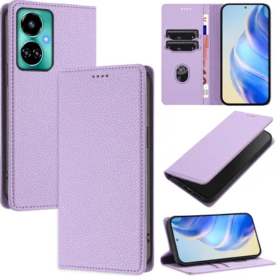 Produktbild von Litchi Leder Handyhülle für Tecno Camon 19/Camon 19 Pro 5G Wallet Kartenfächer Standfunktion Hülle Violett
