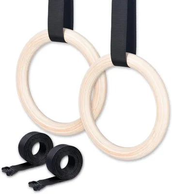 Produktbild von Holz-Gymnastikringe - Sportringe - Krafttraining - Schnellverstellbänder - 28 mm - Holzfarbe