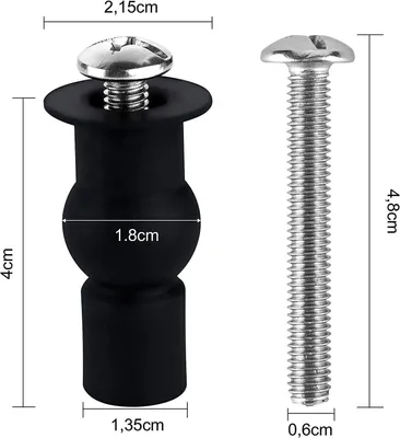 A product image showing toilet seat fixing screws and their dimensions.