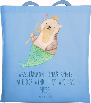 Produktbild von Mr. & Mrs. Panda Tote Bag Wassermann Astrologie - Sky Blue - Geschenk, Jutebeutel, Stoffbeutel, Tasche, Shopping, festival, Sternzeichen, Uni, Geburtstagsgeschenk