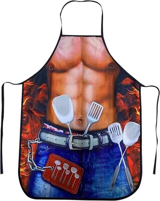 Produktbild von Unyqoos® Kochschürze für Herren mit Muskeloptik – 80×60 cm (Seiten ca. 53 cm) Baumwoll-Polyester Grillschürze fürs BBQ, Geschenk für Männer