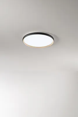 Produktbild von Runde 40-W-LED-Deckenleuchte in Mattschwarz und Mattgold, dimmbar (Farbtemperatur 3000K-4000K-6000K), Diffusor aus satiniertem Acryl - Perenz