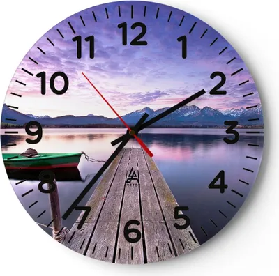Produktbild von Wanduhr - Rund - Glasuhr - See Berge Wasser - 30x30cm - Schleichendes Uhrwerk - Lautlos - zum Aufhängen bereit - Dekoration Modern - Wanddekoration aus Glas - C4AR30x30-3671