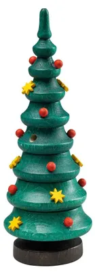 Produktbild von SAICO Räuchermännchen Weihnachtsbaum mit Dekoration - aus Holz - ca. 15 cm - inkl. 5 Räucherkerzen Tannenduft