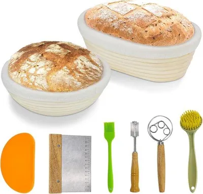 Produktbild von Famanu Brotrührkorb Set, Runde & Ovale Gärform, 100% Natürliches Rattan, Zubehör für Sauerteigbrot