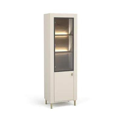 Produktbild von Vitrine MONTA mit 2 Türen Standvitrine mit Glasfront und LED-Beleuchtung, Kaschmir