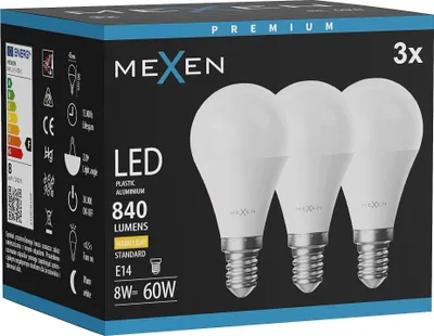 Obrázek produktu pro Mexen Nova 3x Žárovka LED E14, G45, 8W, Teplá - 3000K, 840 lm - L101-E14-0830-01x03