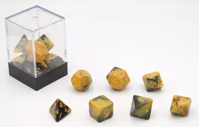 Immagine prodotto di Set di dadi HOT Games nero-giallo, 7 pezzi, in plastica
