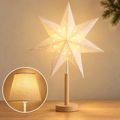 Produktbild von SALCAR LED Papierstern Tischlampe mit Weihnachtsstern, 45 cm beleuchteter Stern für Fensterbank Weihnachtsbeleuchtung E14-Leuchtmittel inklusive