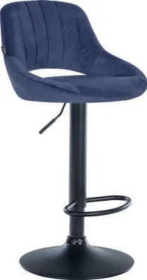 Produktbild von Barhocker SEGAD - Samt Blau 47x48x85 cm Schwarz | Barstuhl Mit Lehne Tresenhocker Tresenstuhl Kneipenhocker Kneipenstuhl