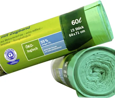 Produktbild von 1x15 Secolan Mülleimerbeutel mit Zugband 60 l grün