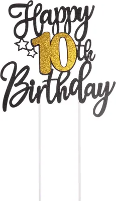 Produktbild von Stück 10.Geburtstag Tortendeko,Torten Deko 10 Geburtstag Deko Kuchen Junge Mädchen,10 Geburtstag Party Dekoration,10 Geburstagstorte Deko Gold Schwarz