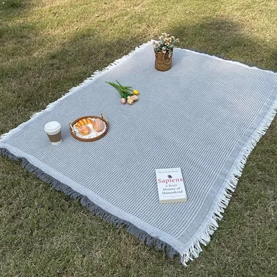 Produktbild von qiangzhipow Picknickdecke, Braun, 90x150cm, Waschbar, Wärmeisoliert, Sanddicht, aus Polyester Baumwolle, stilvoll für Picknick, Camping & Strand