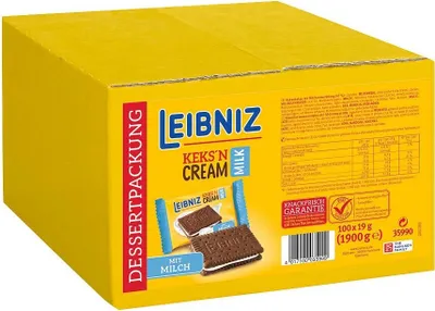 Zdjęcie produktu dla Leibniz Herbatniki z kremem mlecznym 100 sztuk pakowane pojedynczo 1900g