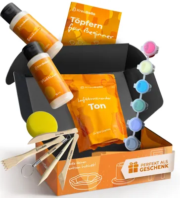 Productafbeelding van CreaBella keramiekset voor beginners - 17-delige set met klei en gereedschap