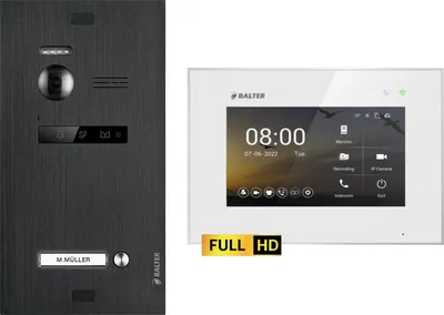Produktbild von BALTER EVO HD Schwarz Video Türsprechanlage Set 1 Teilnehmer 7" Monitor Weiß