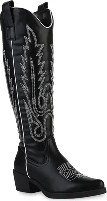 Produktbild von VAN HILL Damen Stiefel Cowboystiefel Stickereien Boots Spitz Western Schuhe 839569, Farbe: Schwarz, Größe: 40