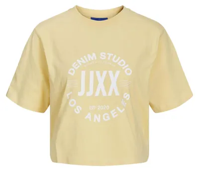 Productafbeelding van Jack & Jones dames T-shirt JXBROOK RLX SS, model JRS, kleur: Sunlight/Print: Denim Studi