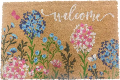 Image de Tapis d'entrée Relaxdays en fibre de coco, motif floral, 60 x 40 cm, antidérapant, résistant aux intempéries, pour l'intérieur et l'extérieur, paillasson, multicolore