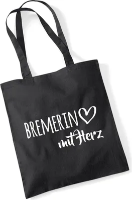 Produktbild von Huuraa Jutebeutel Bremerin mit Herz 10 Liter Black Baumwolle Tasche Geschenkidee