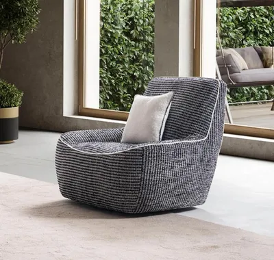 Produktbild von Designer Luxus Sessel 1 Sitzer Grau Textil Luxus Lougne Sofa Einsitzer Neu
