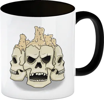 Produktbild von Kaffeetasse mit Totenköpfen und Kerzen - Happy Halloween